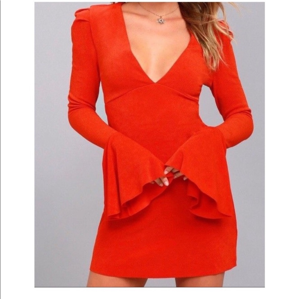 FREE PEOPLE Talk About It Coral Long-sleeve Mini Dress